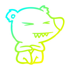 cold gradient line drawing angry polar bear cartoon sitting