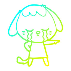 cold gradient line drawing cartoon crying dog