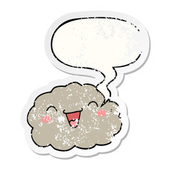happy cartoon cloud and speech bubble distressed sticker