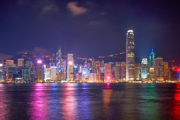 Fototapeta na wymiar night cityscape view of hong kong victoria harbour