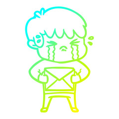 cold gradient line drawing cartoon boy crying