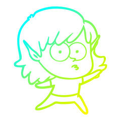 cold gradient line drawing cartoon elf girl staring