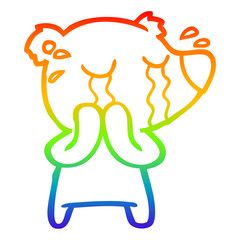 rainbow gradient line drawing cartoon crying polar bear