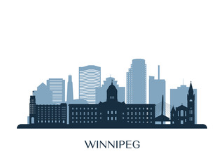 Winnipeg skyline, monochrome silhouette. Vector illustration.
