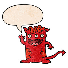 cartoon halloween monster and speech bubble in retro texture style