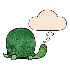 cute cartoon tortoise and thought bubble in grunge texture pattern style