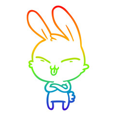 rainbow gradient line drawing cute cartoon rabbit