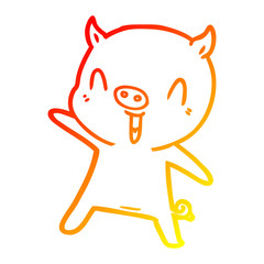 warm gradient line drawing cartoon pig dancing