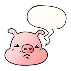 cartoon angry pig face and speech bubble in smooth gradient style