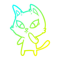 cold gradient line drawing confused cartoon cat