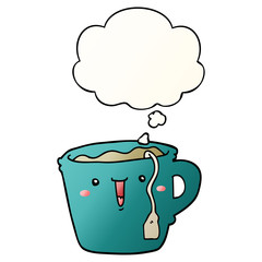 cute cartoon coffee cup and thought bubble in smooth gradient style