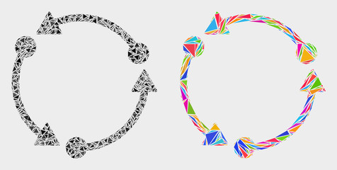 Rotation collage icon of triangle elements which have variable sizes and shapes and colors. Geometric abstract vector illustration of rotation.