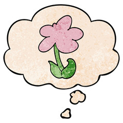 cute cartoon flower and thought bubble in grunge texture pattern style