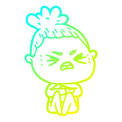 cold gradient line drawing cartoon angry woman