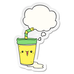 cute cartoon soda and thought bubble as a printed sticker