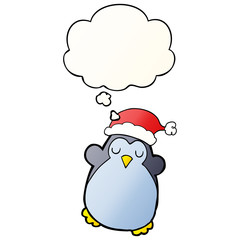 cute christmas penguin and thought bubble in smooth gradient style