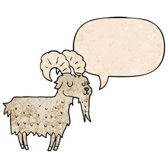cartoon goat and speech bubble in retro texture style