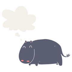 cartoon hippo and thought bubble in retro style