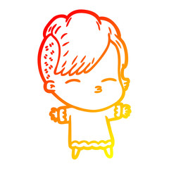 warm gradient line drawing cartoon squinting girl