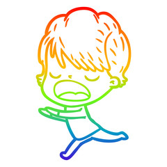 rainbow gradient line drawing cartoon woman talking
