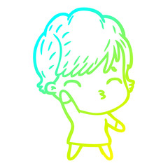 cold gradient line drawing cartoon woman thinking