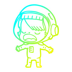 cold gradient line drawing cartoon talking astronaut