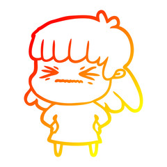 warm gradient line drawing cartoon angry girl