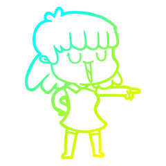 cold gradient line drawing cartoon woman