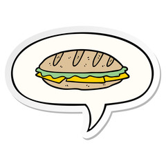 cartoon chesse sandwich and speech bubble sticker