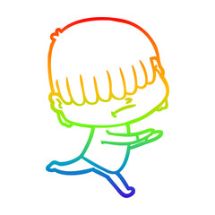 rainbow gradient line drawing cartoon boy with untidy hair