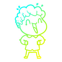 cold gradient line drawing cartoon happy man