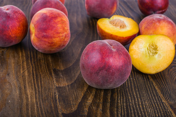 peaches on wood background