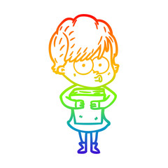 rainbow gradient line drawing cartoon woman