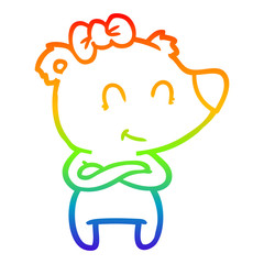 rainbow gradient line drawing female polar bear cartoon