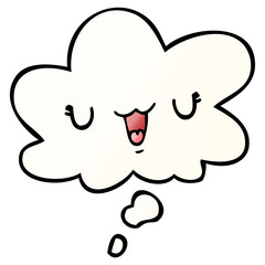 cute happy cartoon face and thought bubble in smooth gradient style