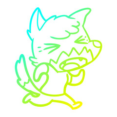 cold gradient line drawing angry cartoon fox running