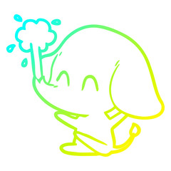 cold gradient line drawing cute cartoon elephant spouting water