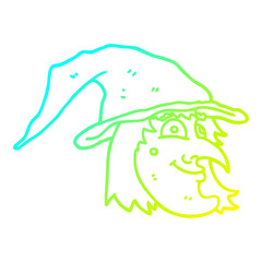 cold gradient line drawing cartoon happy witch