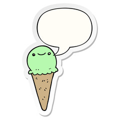 cartoon ice cream and speech bubble sticker