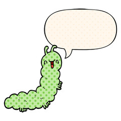 cartoon caterpillar and speech bubble in comic book style