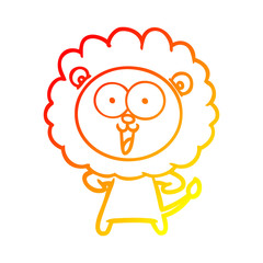 warm gradient line drawing happy cartoon lion