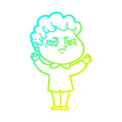 cold gradient line drawing cartoon angry man