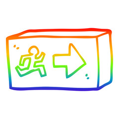 rainbow gradient line drawing cartoon exit sign