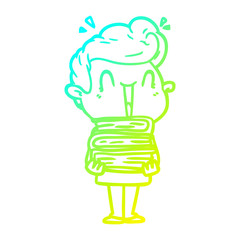 cold gradient line drawing cartoon excited man