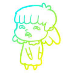 cold gradient line drawing cartoon worried woman