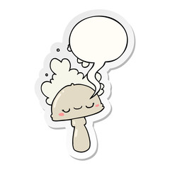 cartoon mushroom and spoor cloud and speech bubble sticker