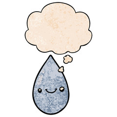 cartoon cute raindrop and thought bubble in grunge texture pattern style