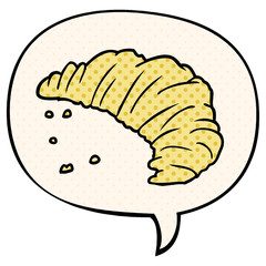 cartoon croissant and speech bubble in comic book style