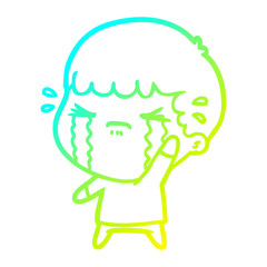 cold gradient line drawing cartoon man crying