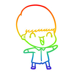 rainbow gradient line drawing happy cartoon boy